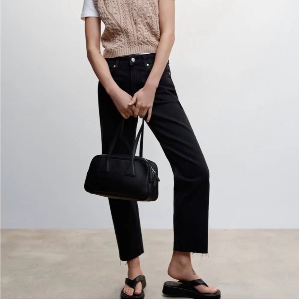 Mango Irene Straight Raw Hem Black Jeans